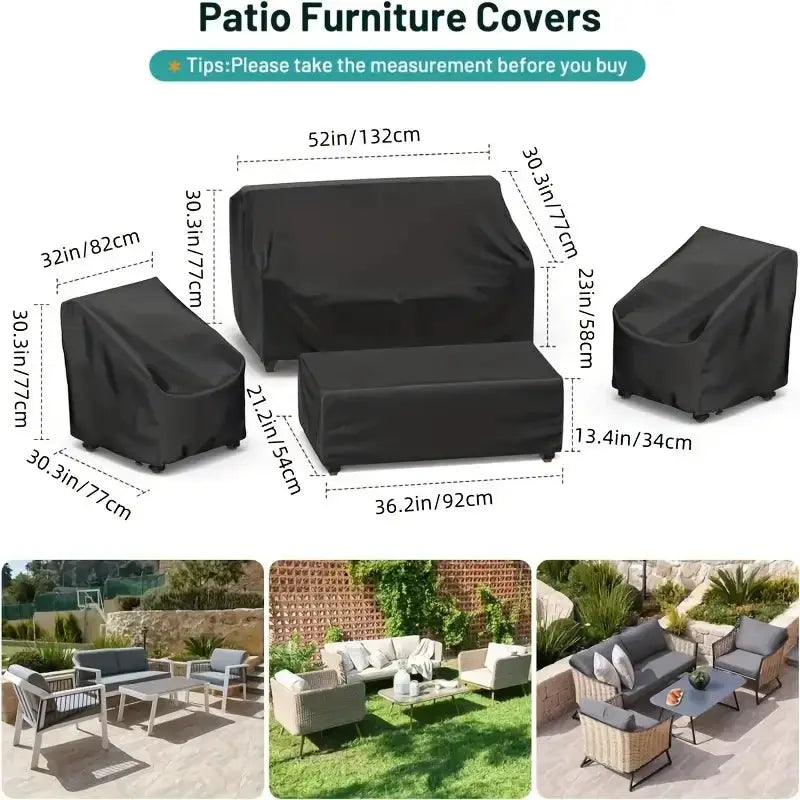 Simples Market 4pc patio furniture cover set, heavy-duty waterproof windproof black covers for rattan outdoor furniture