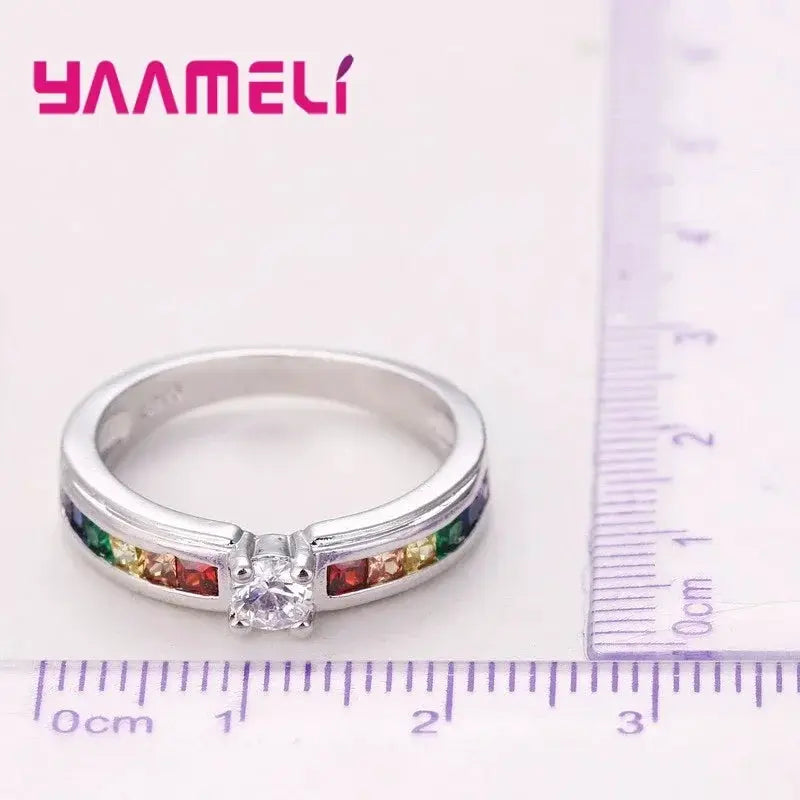 Color Rainbow Cubic Zirconia Ring For Women Wedding Engagement Proposal Accessory