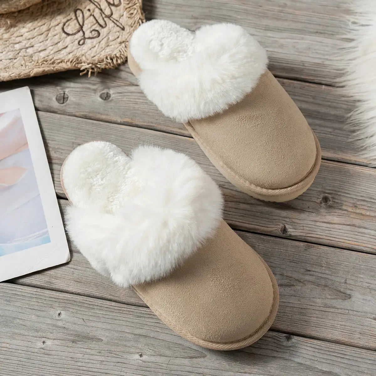 CozyNest Womens Winter Slippers Non Slip Plush Low Heel Slip On Thickened Lining For Warmth And Comfort