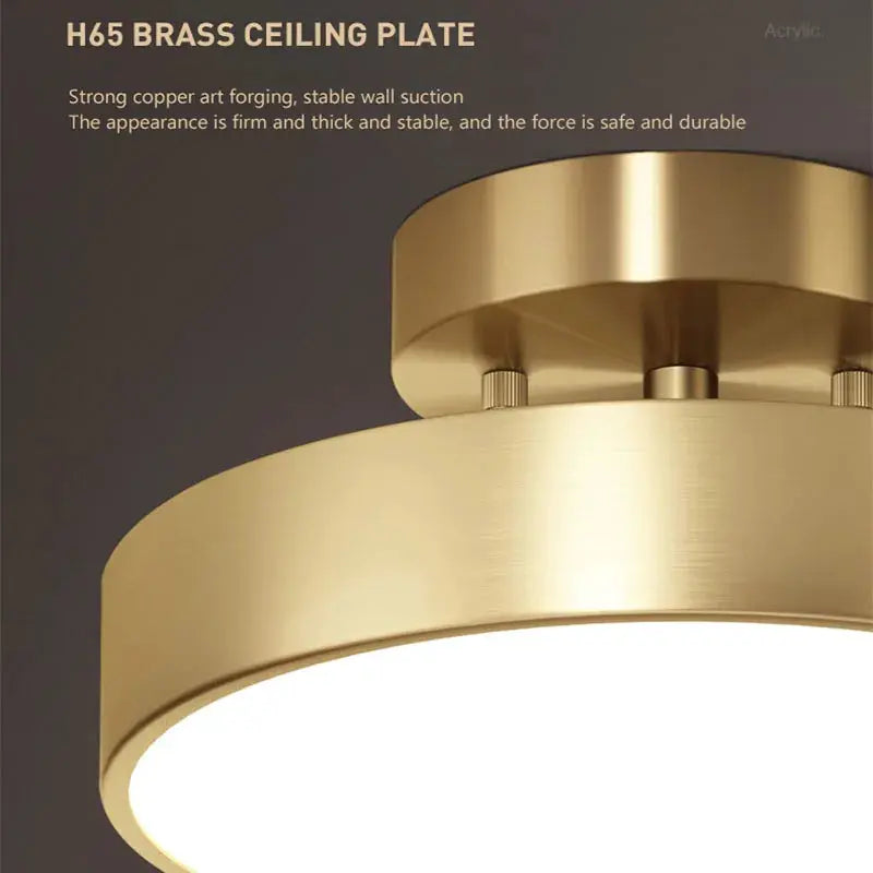 Brass LED ceiling light fixture with round white diffuser
