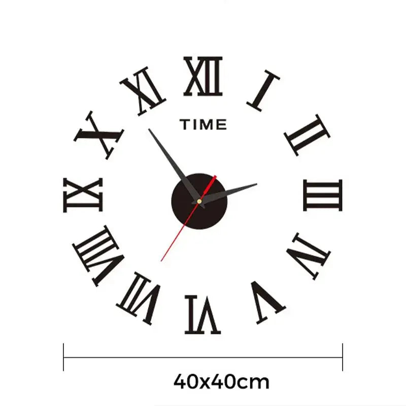 3D acrylic wall clock with Roman numerals, round 40x40 cm, self-adhesive design