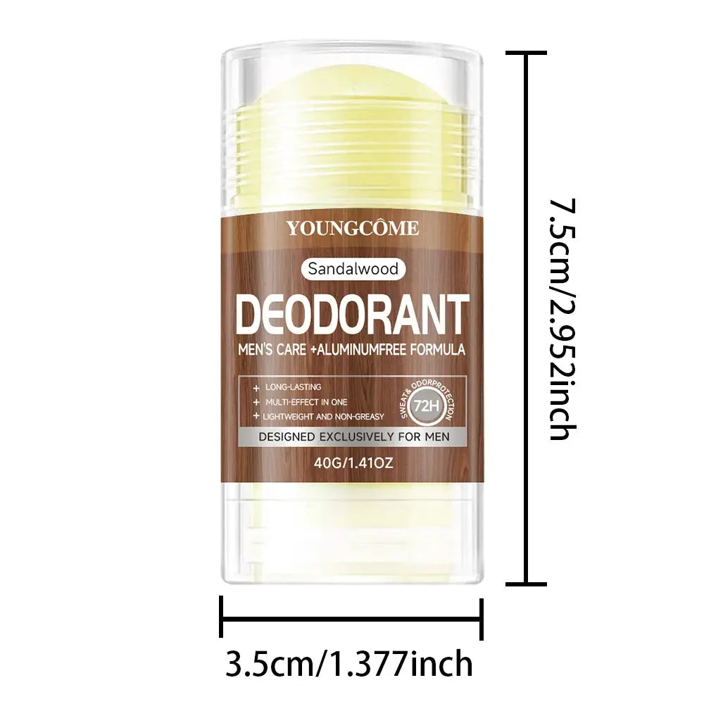 Youngcome Men’s Sandalwood Deodorant Stick, aluminum-free formula, 40g