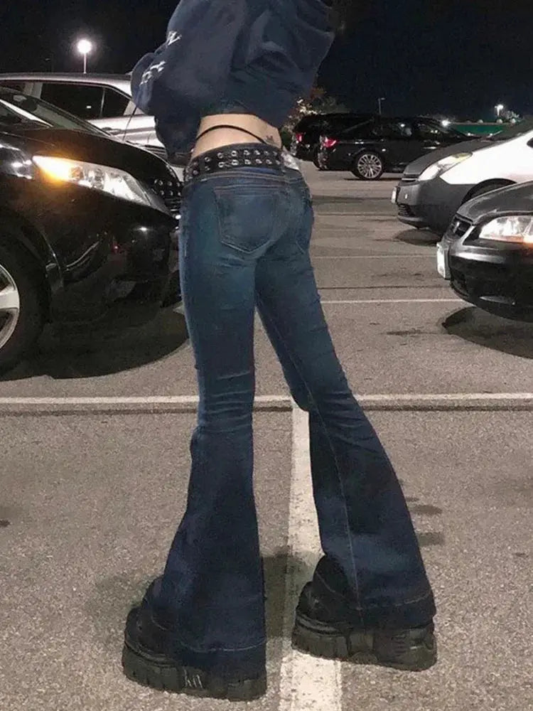 Kalevest Y2K High Street Low Rise Bootcut Jeans For Women In Blue