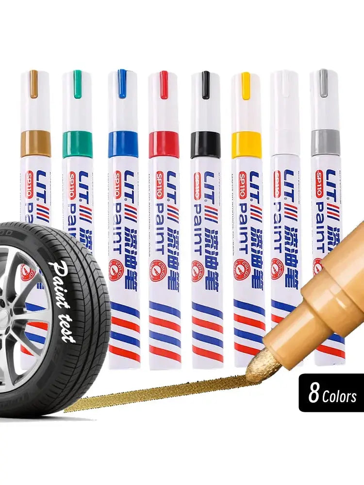 8-color 3mm permanent paint marker set by SPITO; waterproof markers for tire rubber, fabric and metal surfaces