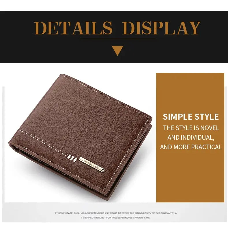 Men's brown lychee-pattern leather wallet by Simples Market with zipper coin pocket