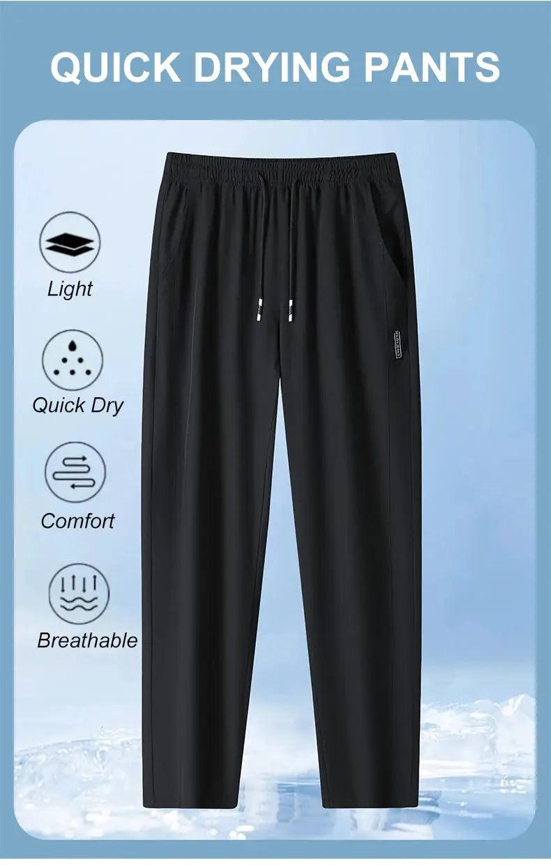 Simples Market running pants, black quick-dry lightweight with drawstring waist