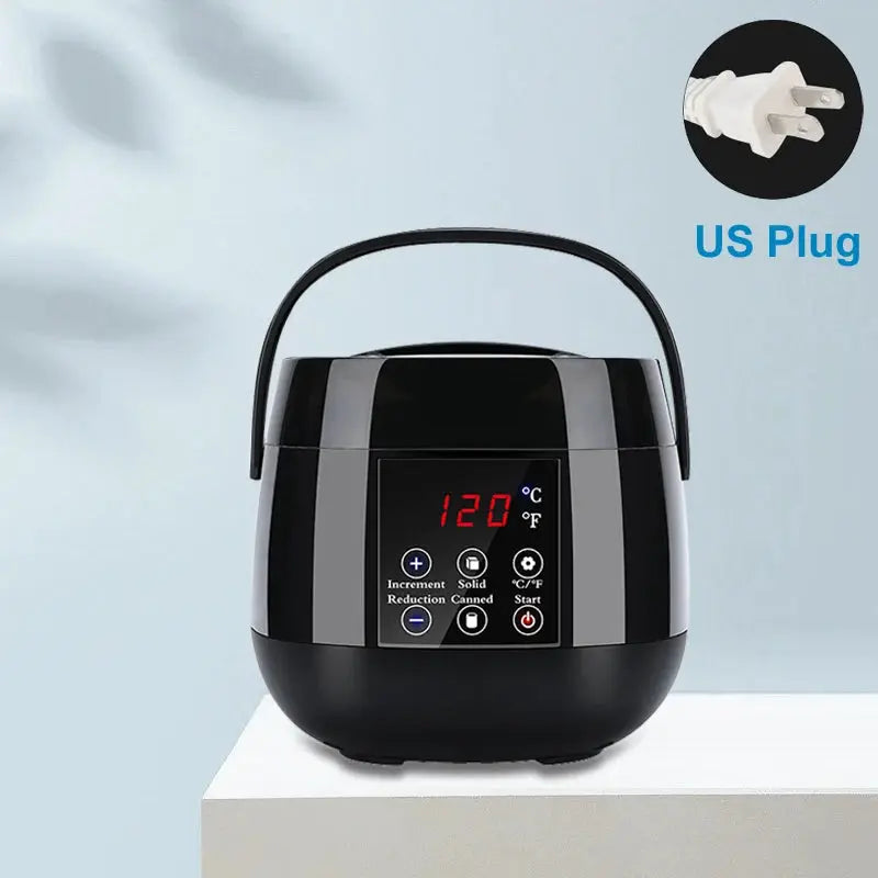 Simples Market 500ml wax heater with LCD temp display, black and gray body, US plug
