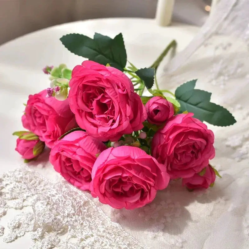 30cm Rose Pink Silk Peony Bouquet With Five Large Heads And Four Buds For Wedding And Home Decor Artificial Flower