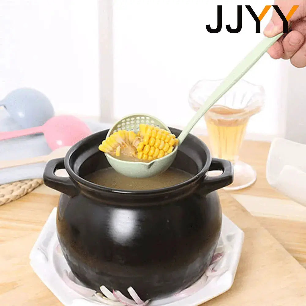 JJYY 2 In 1 Long Handle Kitchen Spoon And Colander Filter Plastic