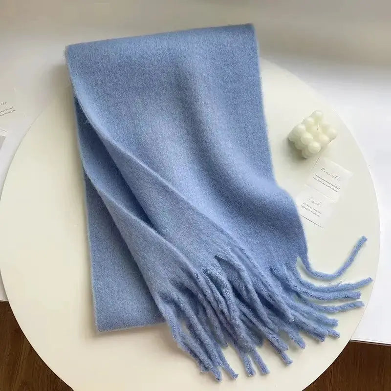 LuxeWeave Women Soft Winter Scarf Solid Color Long Tassel Wrap Thick Mohair Blend For Ultimate Warmth