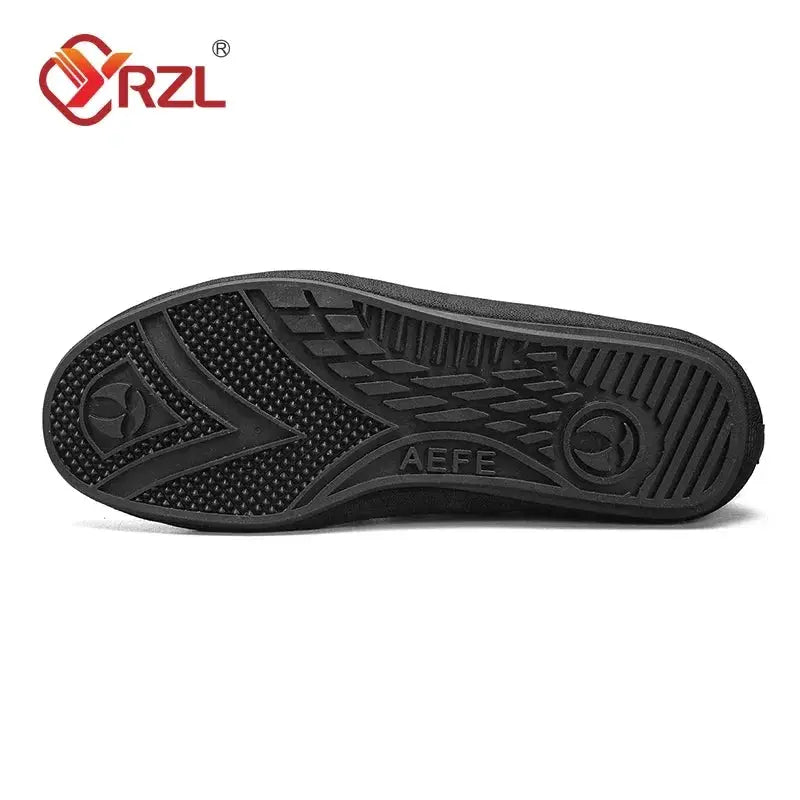 YRZL men's mesh loafers outsole view; black rubber sole with textured tread and AEFE mark