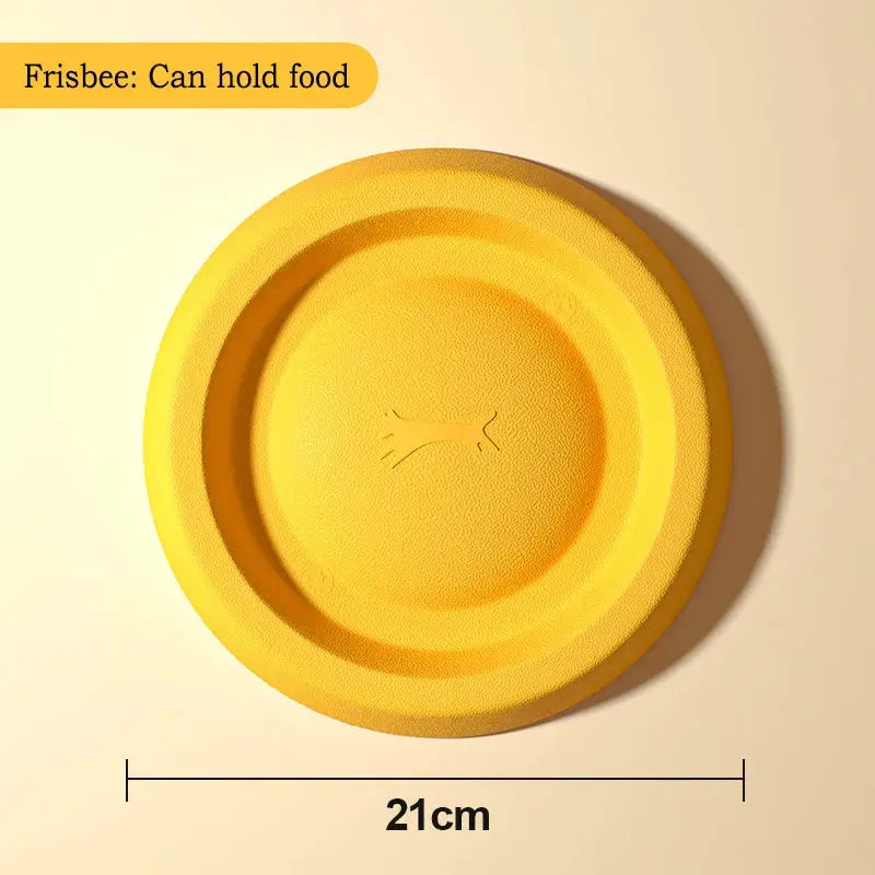 Yellow EVA dog frisbee toy, 21 cm, can hold food or treats