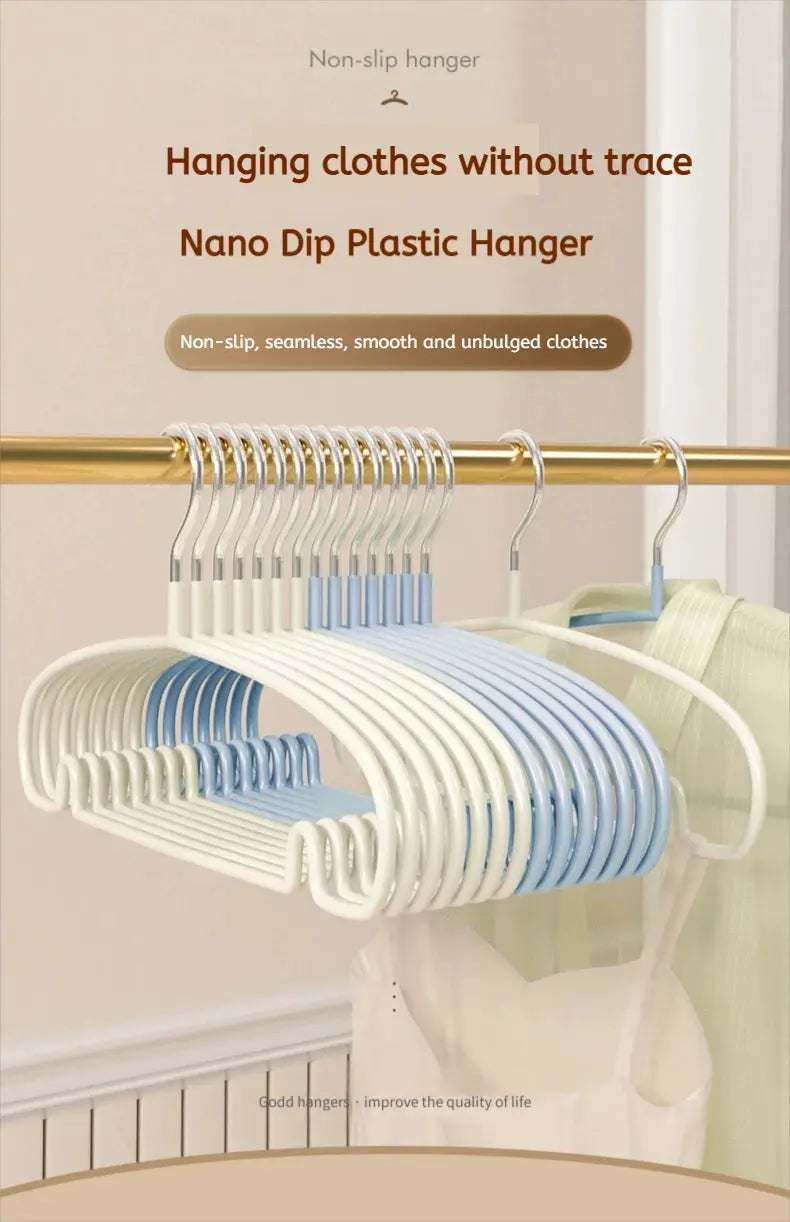 10pcs Simples Market non-slip plastic clothes hangers, white and blue, for dormitory storage