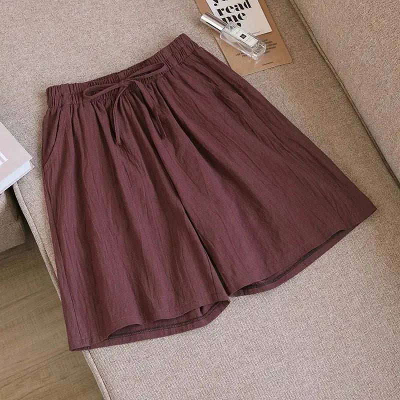 2026 Women Cotton Shorts in brown, high-waisted casual shorts with two pockets by Simples Market