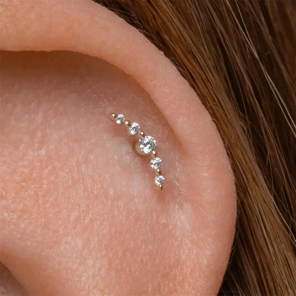 AIDE heart curved helix piercing earring in 925 sterling silver with clear zircon stones