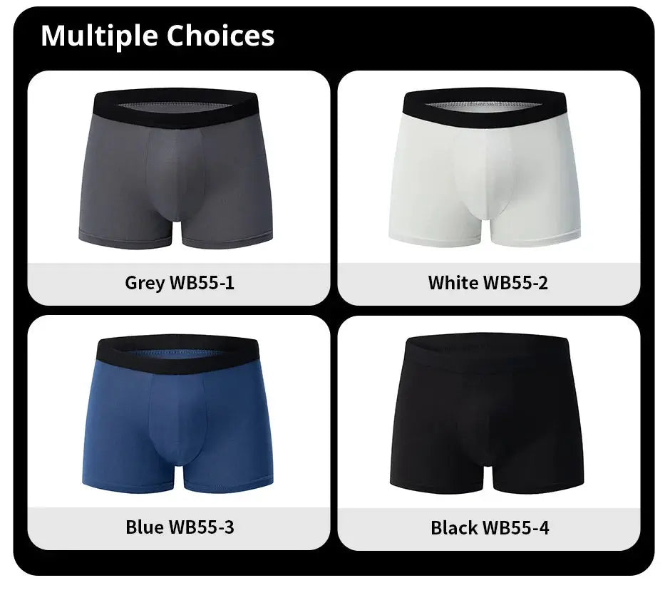 Simples Market 4-pack men's solid-color boxer briefs in grey, white, blue and black; antibacterial breathable underwear.