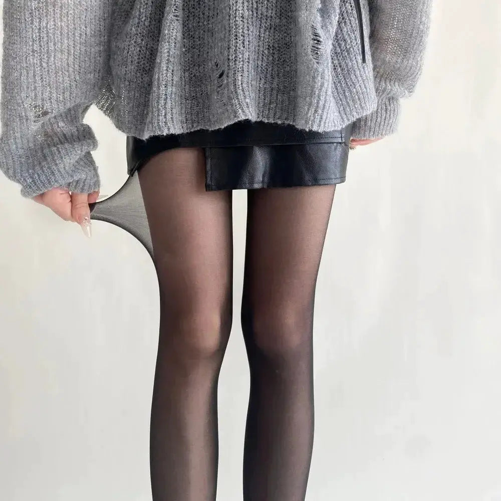 Azure Velvet Ultra Thin Nylon Thigh High Stockings Velvet Finish For Elegant Daily Wear