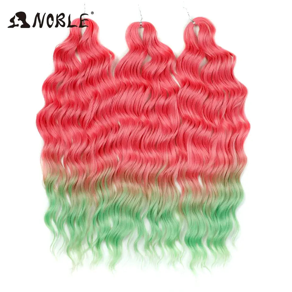 Noble Hair synthetic deep-wave braiding extensions, 24in, ombre pink-to-green, 3 bundles