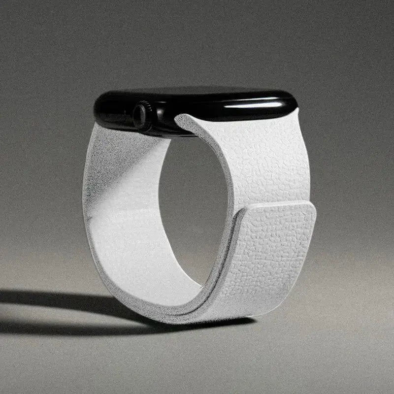 Silicone magnetic strap for Apple Watch, white textured band with magnetic clasp, Simples Market.