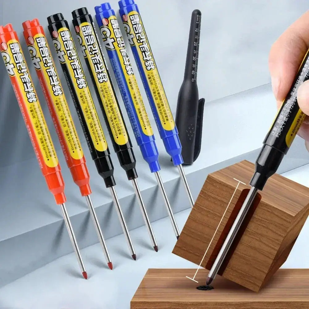 Carpenter marking pens set, 45mm nib, Simples Market, assorted black blue red white colors for deep-hole marking in woodworking