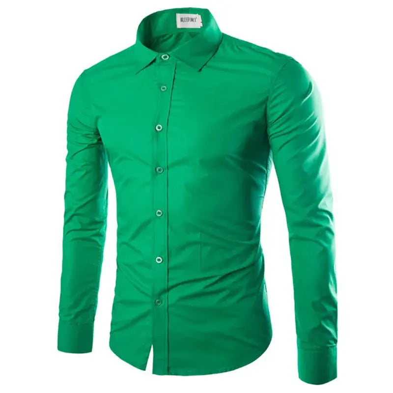 Men's long-sleeve candy green shirt by Simples Market, solid color with button-front