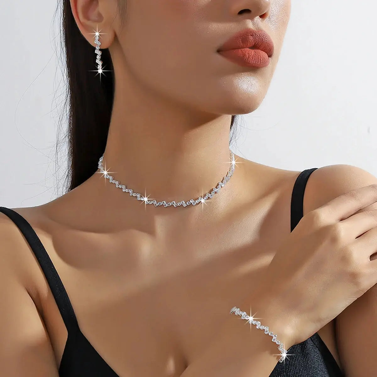 Silver Plated Collarbone Chain Necklace And Bracelet Set Minimalist Starry Sky Jewelry For Women