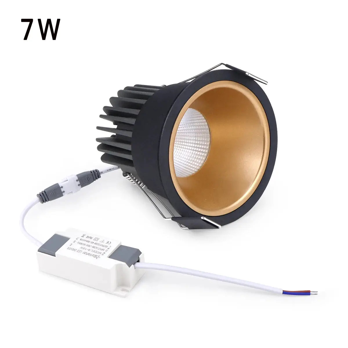 Simples Market recessed aluminum COB LED spotlight bulb, 7W/12W, black housing with gold interior, 85-265V
