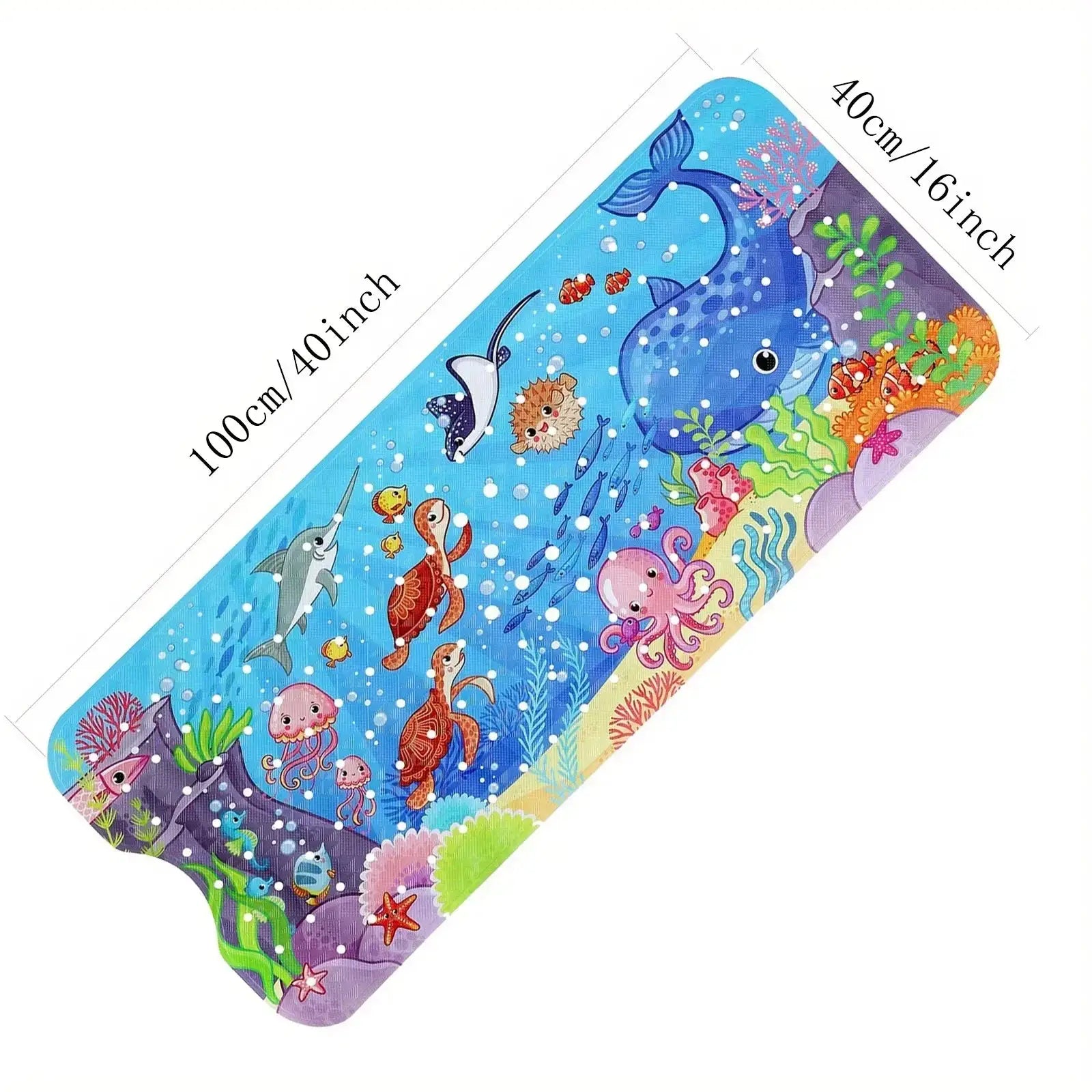 Cartoon bathtub mat by Simples Market, 1pc, 40×100 cm, non-slip with suction cups and drain holes, underwater design