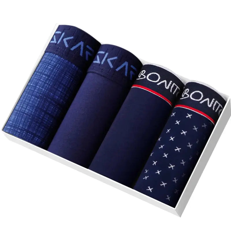 Boxer shorts set, 4-pack in navy with patterned prints, Simples Market