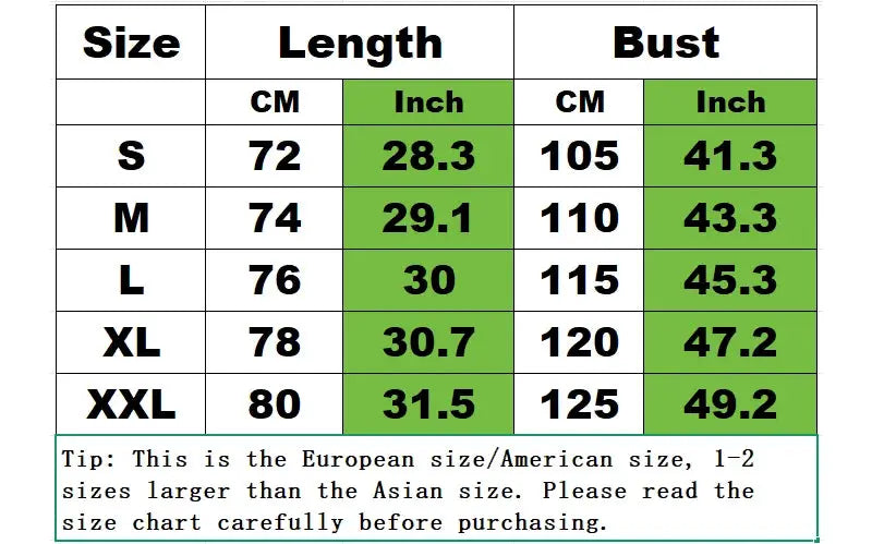 Cotton-linen men's shirts size chart by Simples Market showing length and bust (S-XXL) in cm and inches.