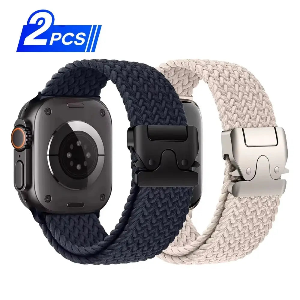 Parachute braided watch strap for Apple Watch, navy blue and beige, 2-pack