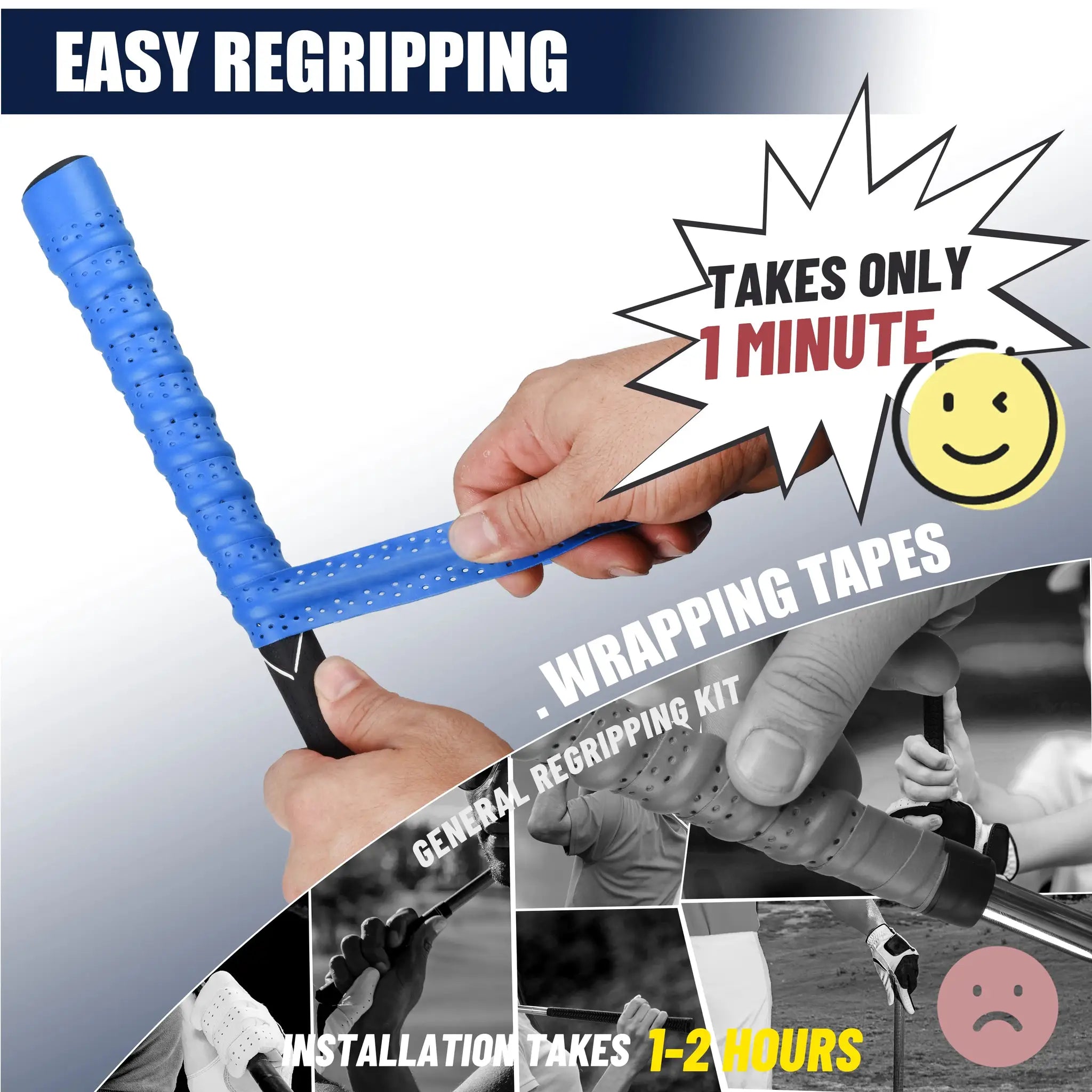 Golf Club Grip Tape Non Slip Sweatproof PU Wrapping Tape Quick Replacement for Golf Clubs