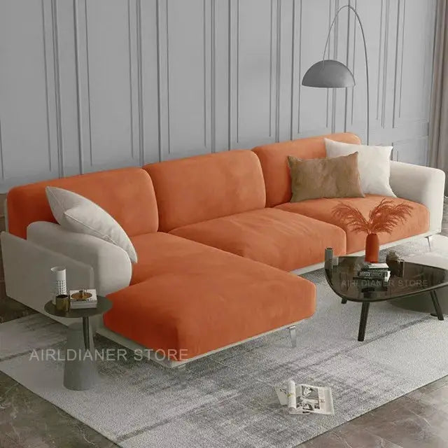 Luxury soft velvet sofa cover for orange sectional, elastic fit, furniture protector