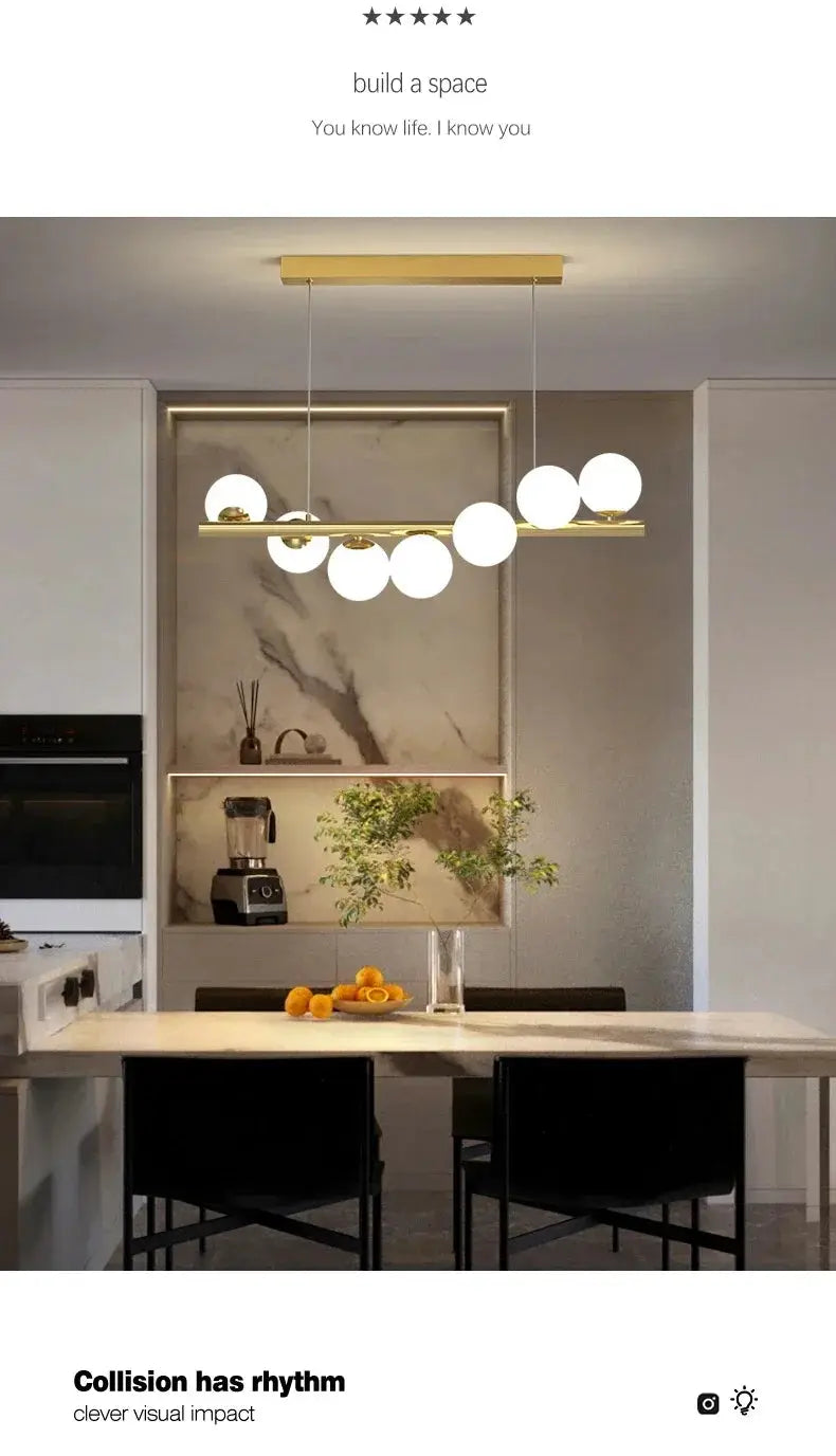 Nordic ceiling chandelier by Simples Market with gold bar and globe bulbs