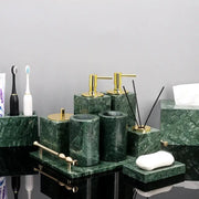 Simples Market Indian green marble bathroom accessories set with gold-toned dispensers