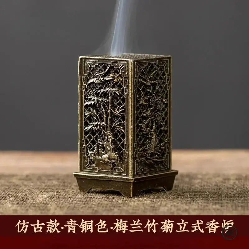Square Vertical Incense Burner Small Xiangyun Alloy Incense Holder For Indoor Aromatherapy Home Ornament Chinese Plum