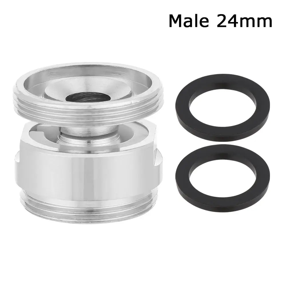 Swivel Aerator Adapter 360° chrome-finish faucet fitting with 22mm male thread and two black gaskets
