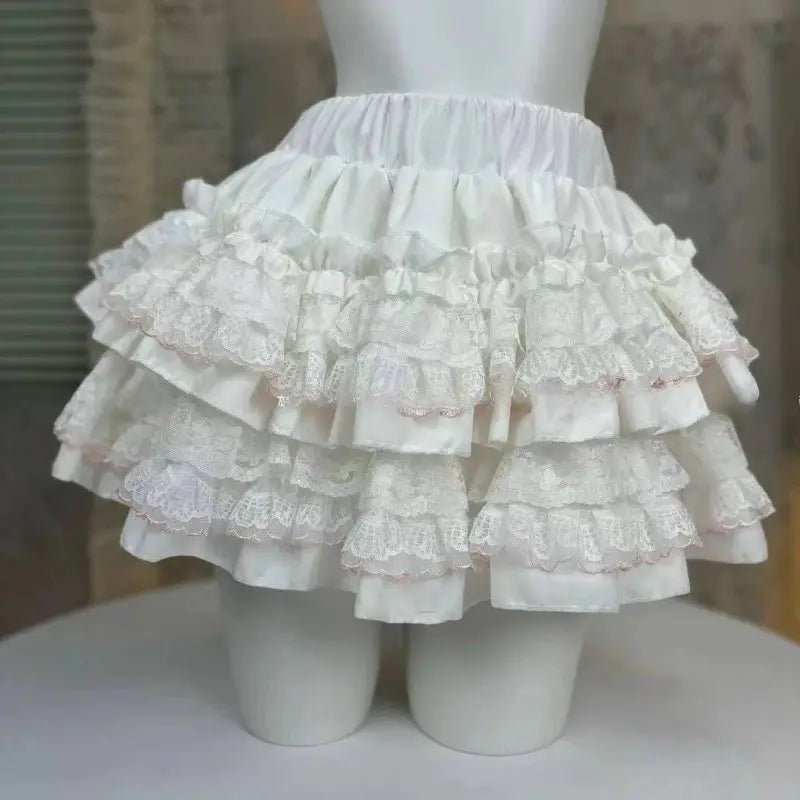 Lolita cake skirt, white layered lace ruffles, by Simples Market for women