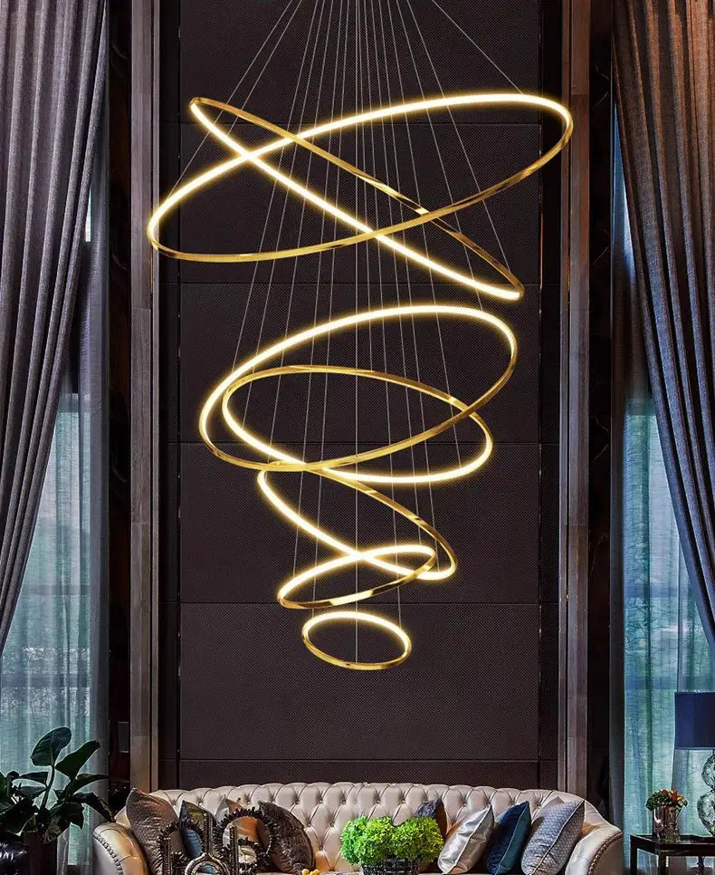 LED pendant light with gold spiral rings by Simples Market for living room decor