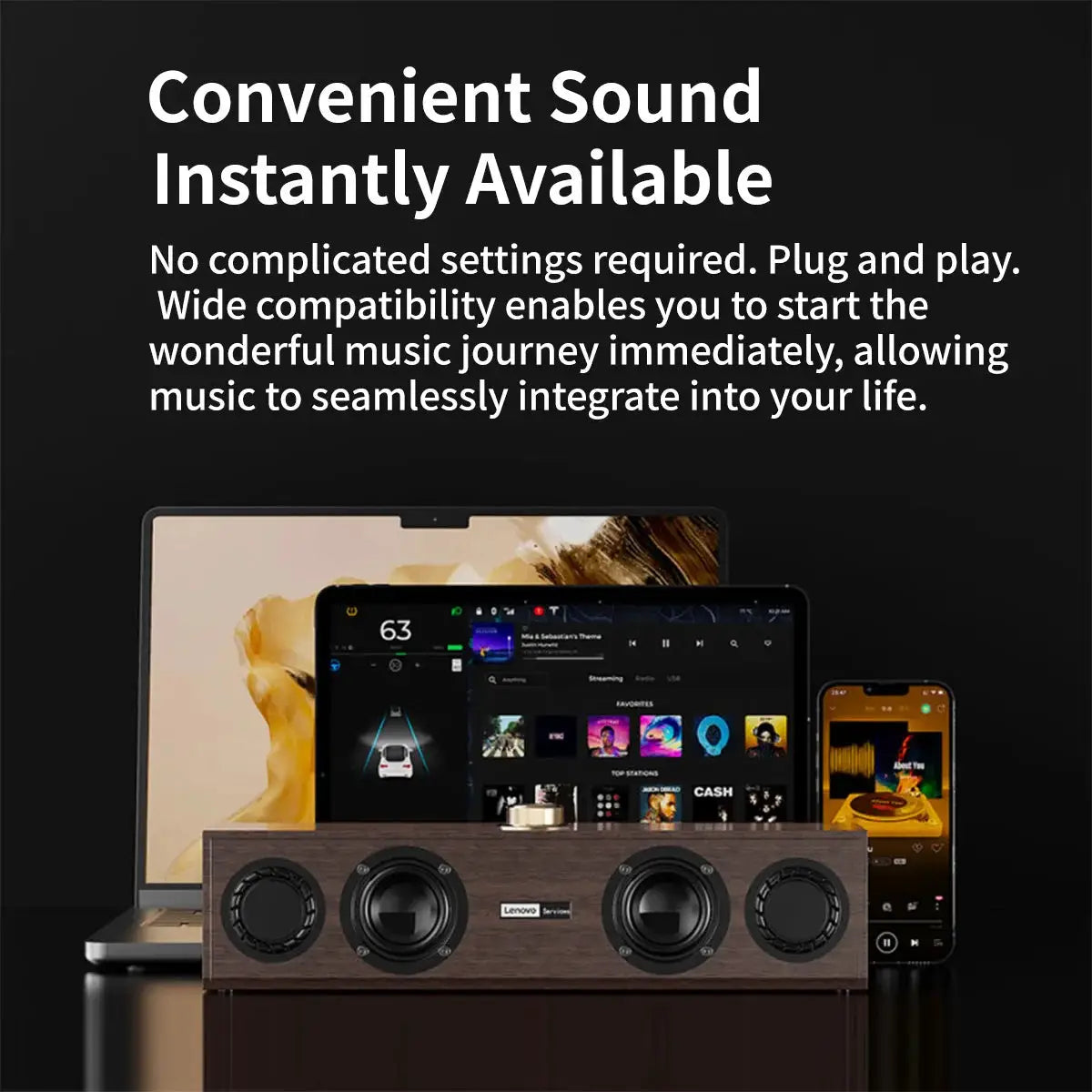 Lenovo C02 wooden desktop speaker by Simples Market; retro-style wooden subwoofer with four drivers