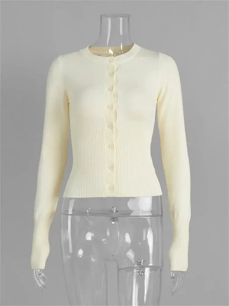 Tossy Casual Knit Cardigan for Women Long Sleeve Ribbed Patchwork Cropped Top Elegant Slim Knitwear for Autumn Winter
