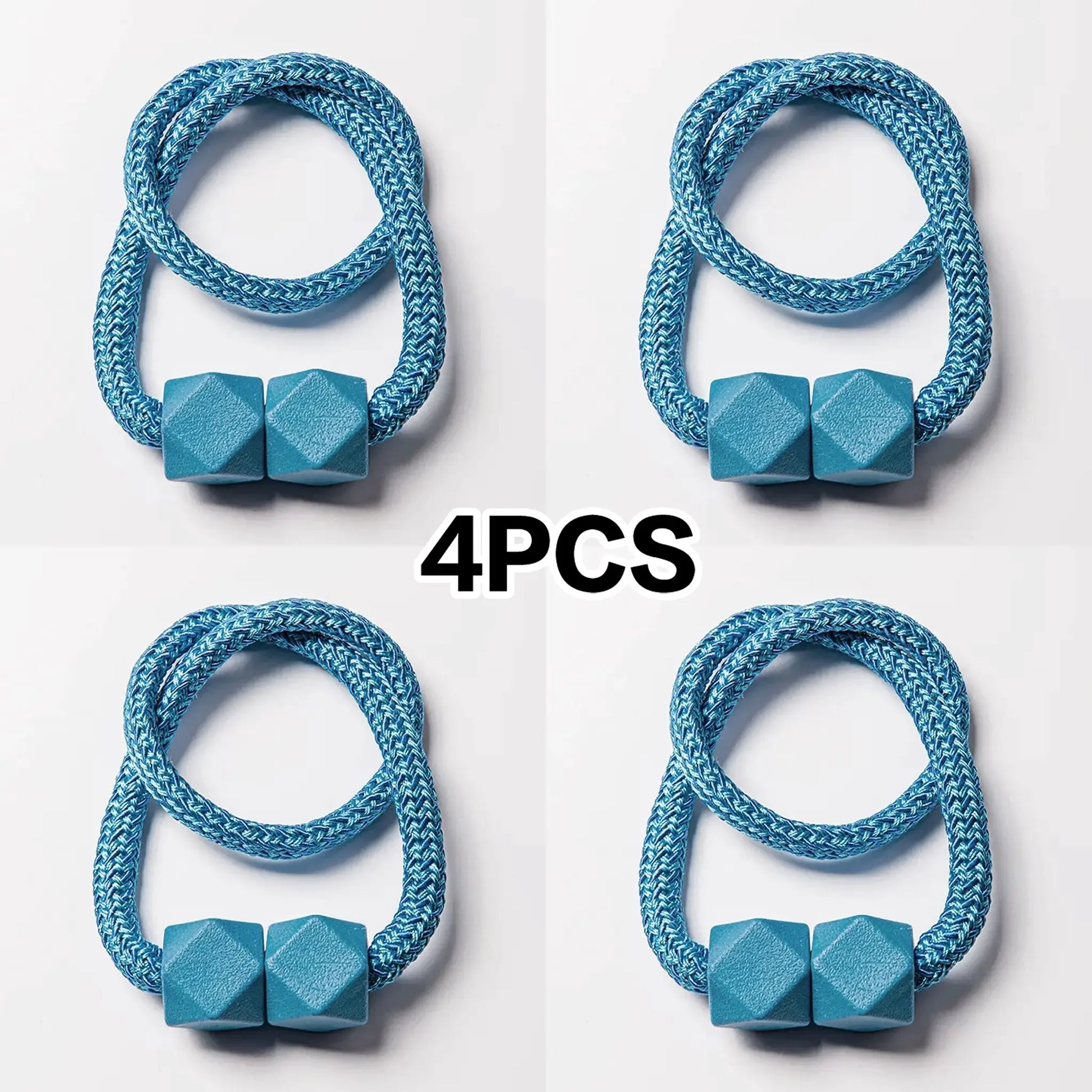 4-piece blue thick-rope curtain tieback set with magnetic ends