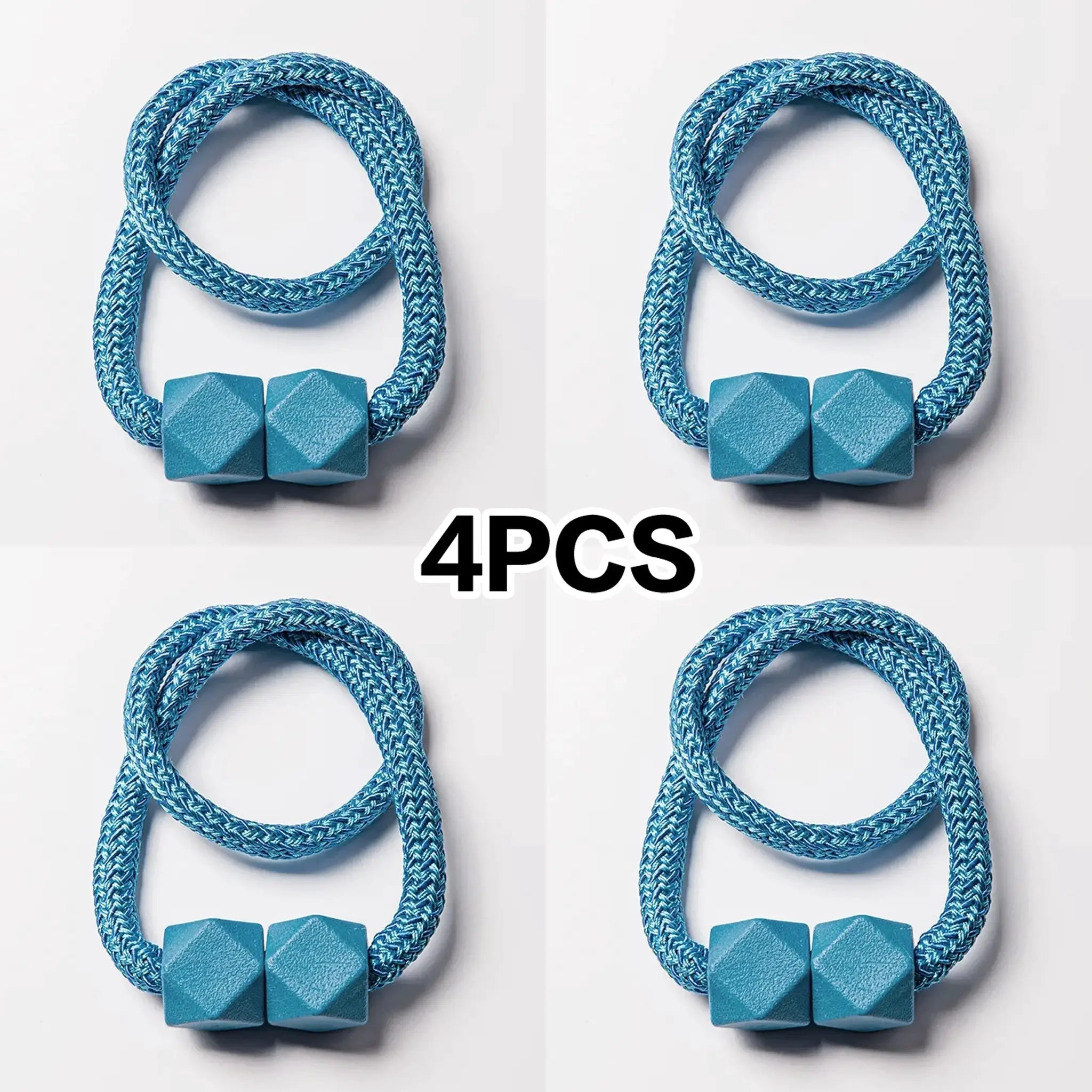 4-piece blue thick-rope curtain tieback set with magnetic ends