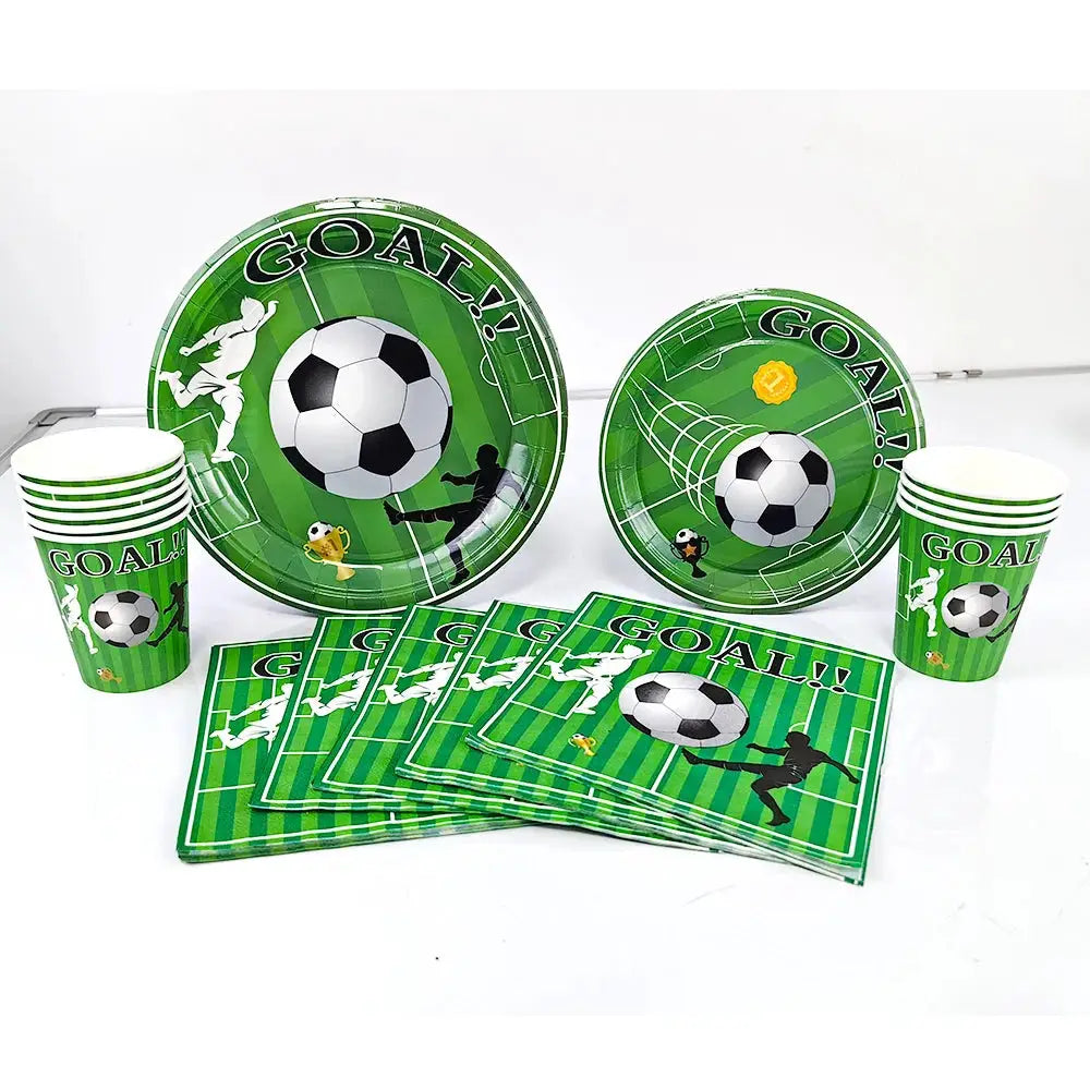 Soccer Theme Disposable Tableware Set Plates Cups Napkins Tablecloth
