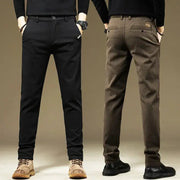 KUBRO men's cotton casual straight pants for business/work in black and brown, two pairs