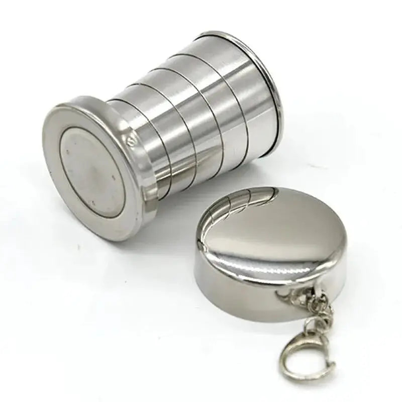 Stainless steel telescoping camping cup with lid and keychain