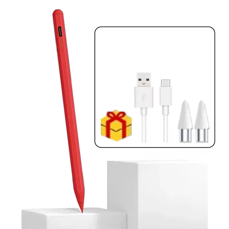 Red Simples Market universal stylus pen for capacitive screens with USB cable and two replacement tips (3-item)