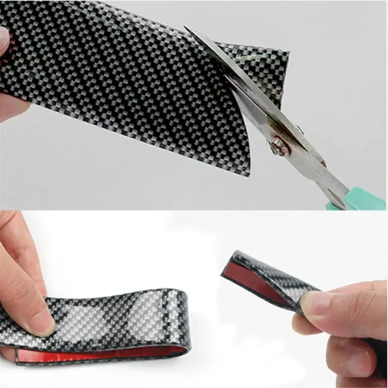 Simples Market universal 5D carbon fiber car spoiler wing; DIY trim being cut.