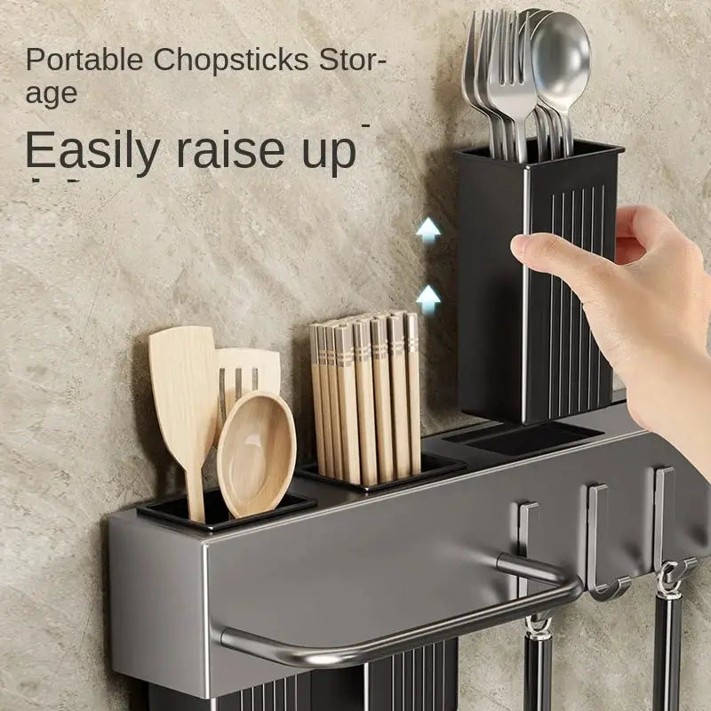 Simples Market tool-free kitchen shelf with wall-mounted chopstick holder and knife/tool storage