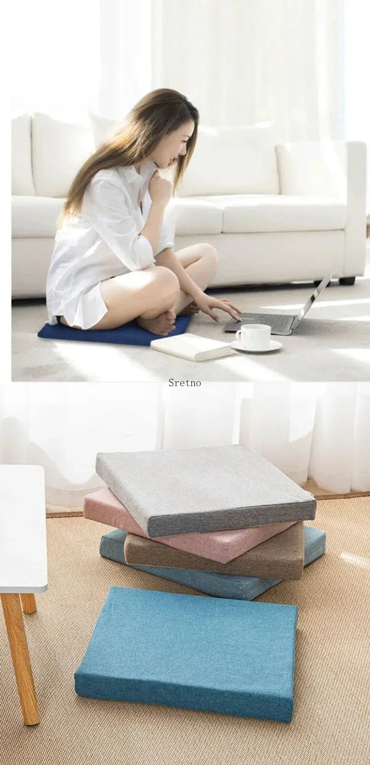 Simples Market natural latex cushion set, 50x50, five cushions in gray, pink, brown and blue for floor or chair use.